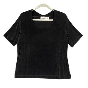Chicos Slinky Knit Blouse Womens Size 2 / Large Black Basic Round Neck